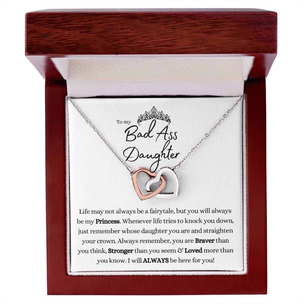 To My Badass Daughter Interlocking Hearts Necklace
