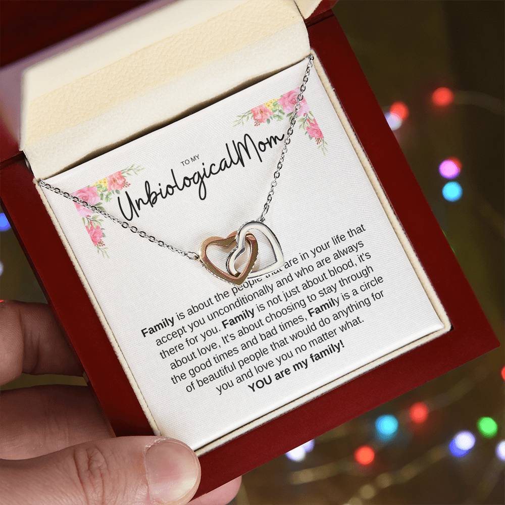 To My Unbiological Mom Interlocking Hearts Necklace