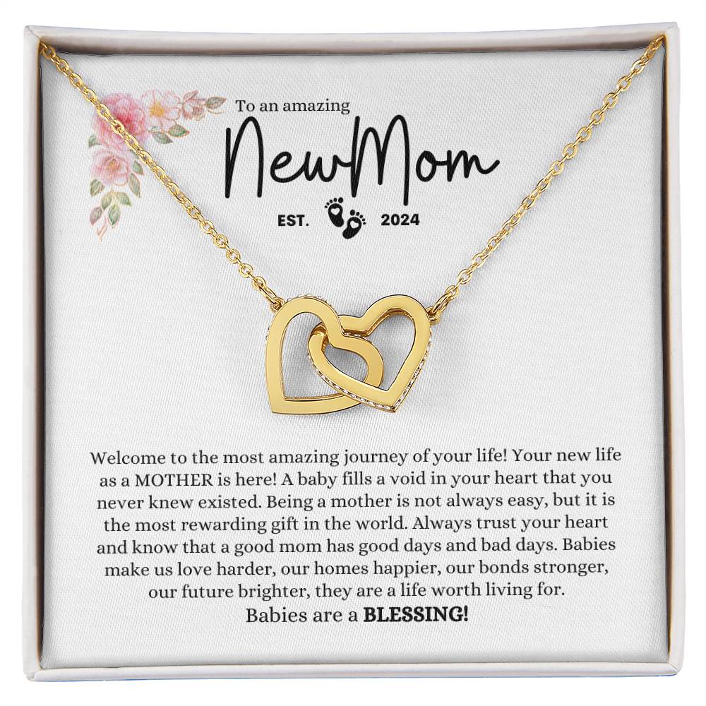 New Mom EST. 2024 Interlocking Hearts Necklace