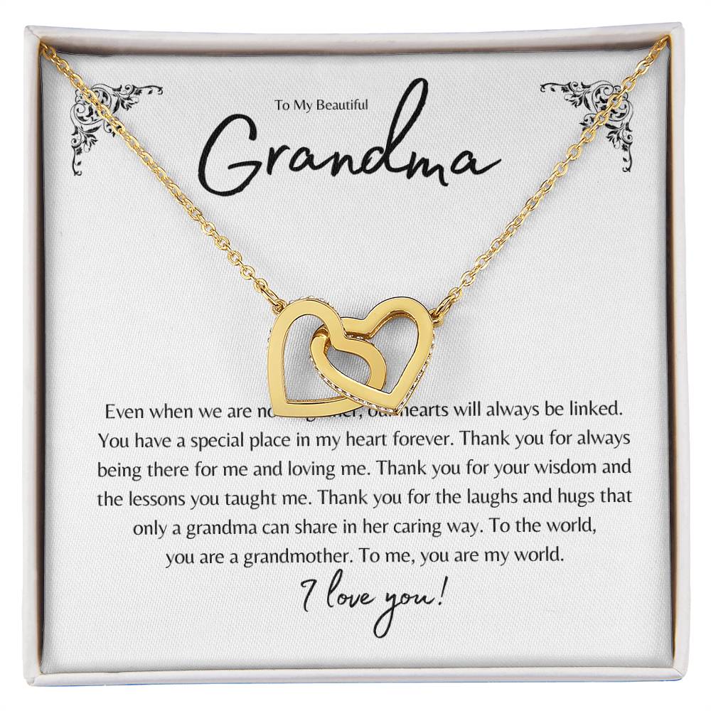 To My Beautiful Grandma Interlocking Heart Necklace