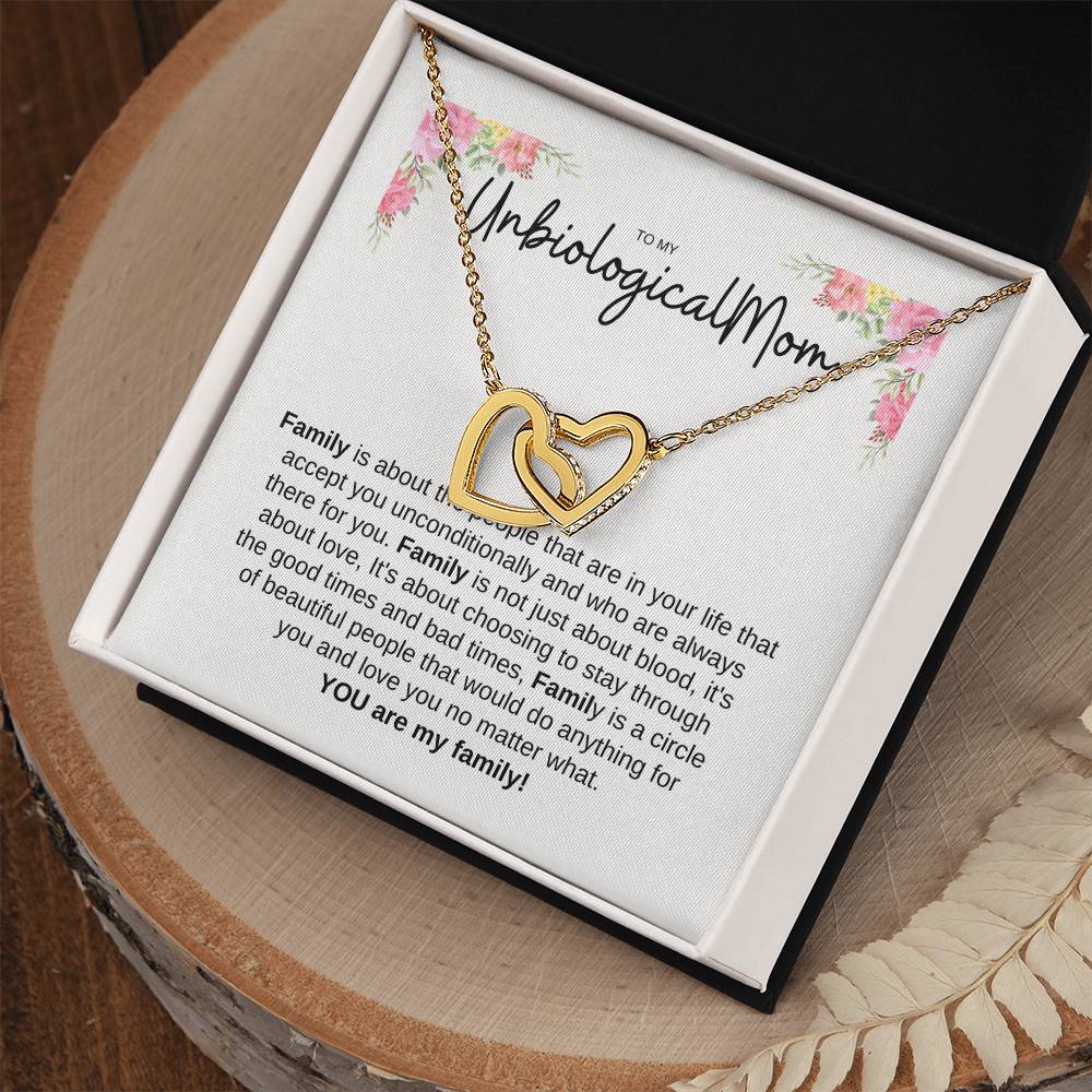 To My Unbiological Mom Interlocking Hearts Necklace