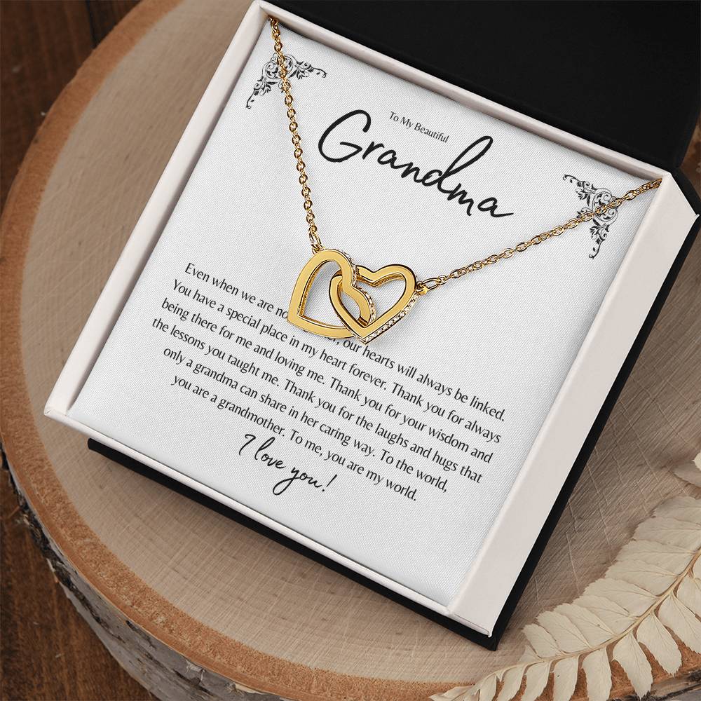 To My Beautiful Grandma Interlocking Heart Necklace