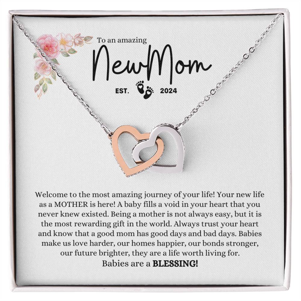 New Mom EST. 2024 Interlocking Hearts Necklace