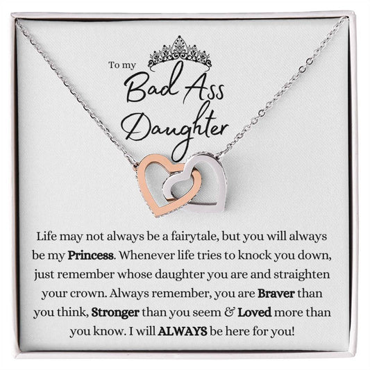 To My Badass Daughter Interlocking Hearts Necklace