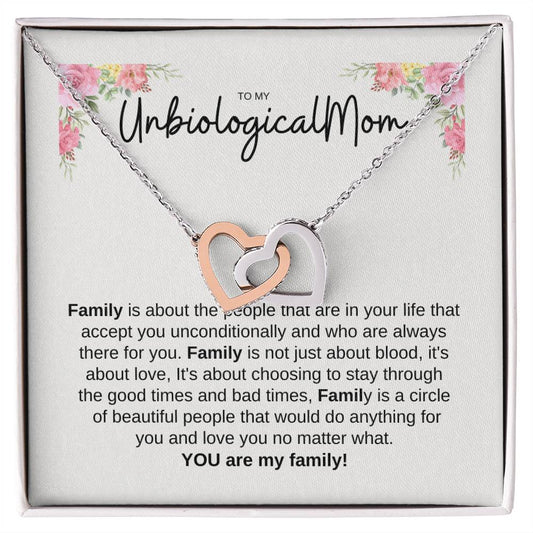 To My Unbiological Mom Interlocking Hearts Necklace