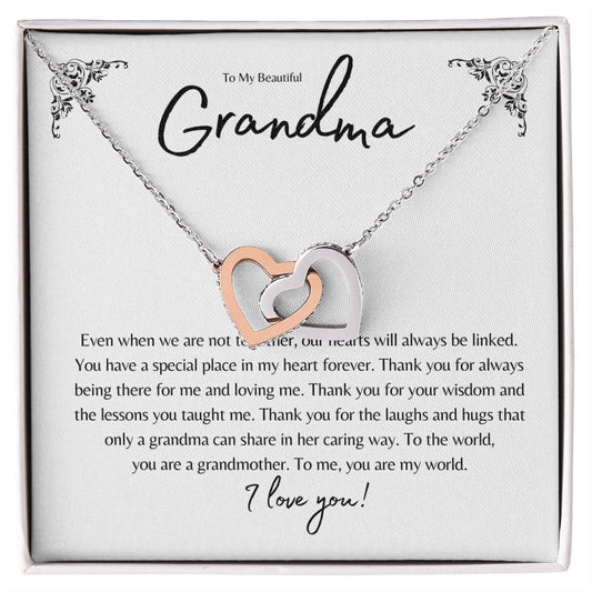 To My Beautiful Grandma Interlocking Heart Necklace