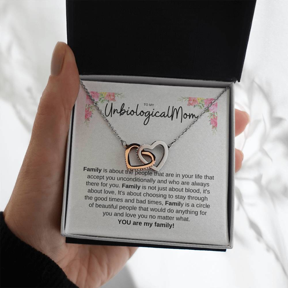 To My Unbiological Mom Interlocking Hearts Necklace