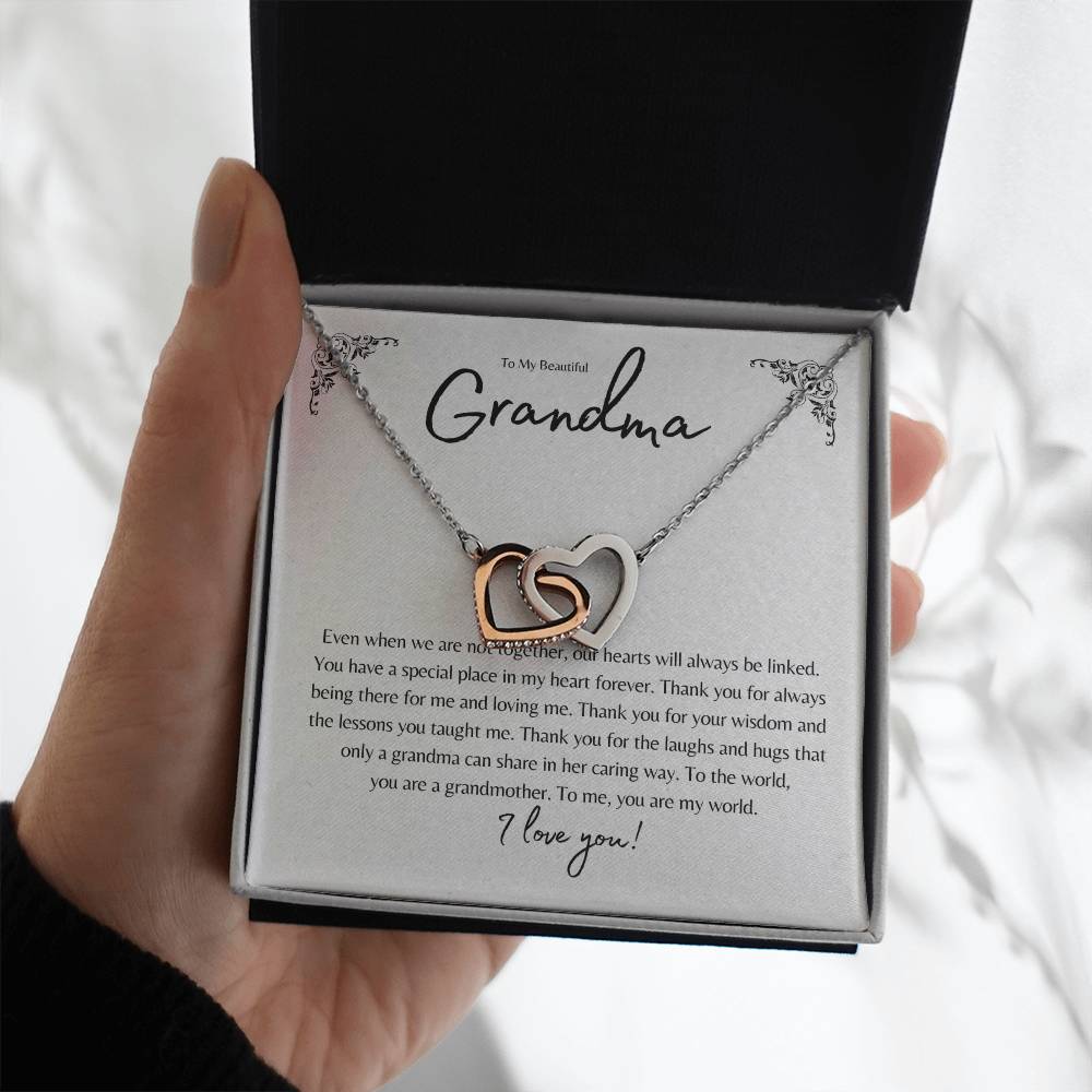 To My Beautiful Grandma Interlocking Heart Necklace