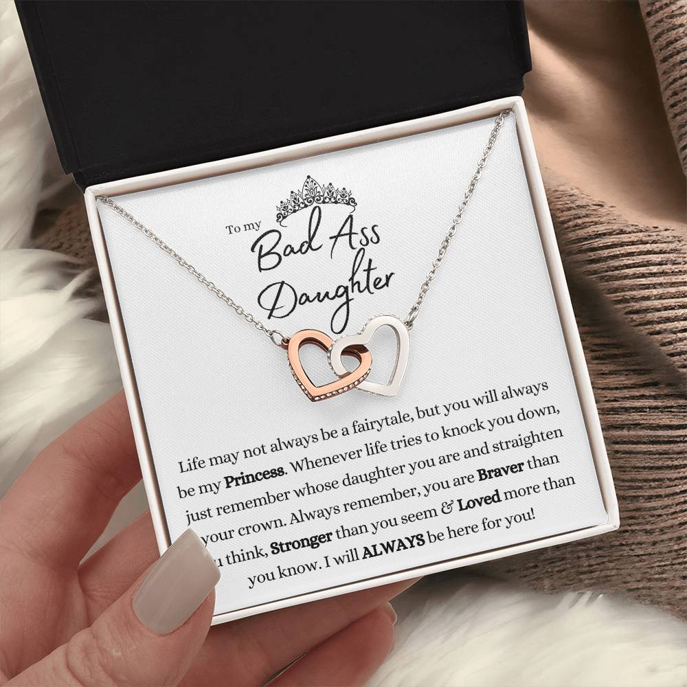 To My Badass Daughter Interlocking Hearts Necklace