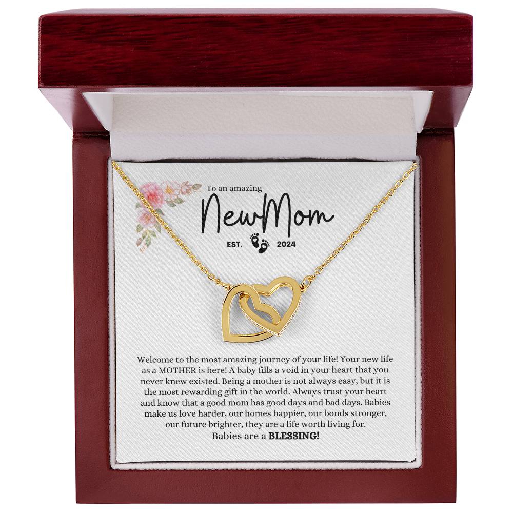 New Mom EST. 2024 Interlocking Hearts Necklace