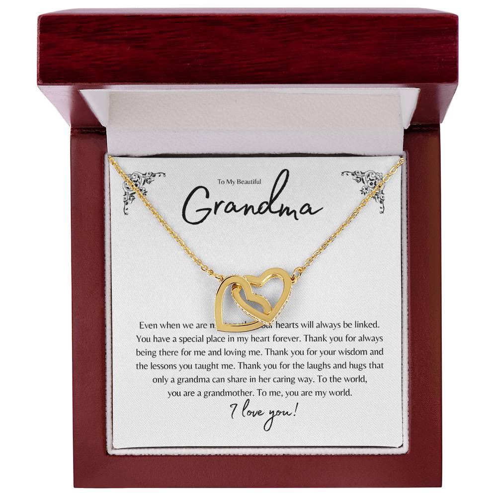 To My Beautiful Grandma Interlocking Heart Necklace