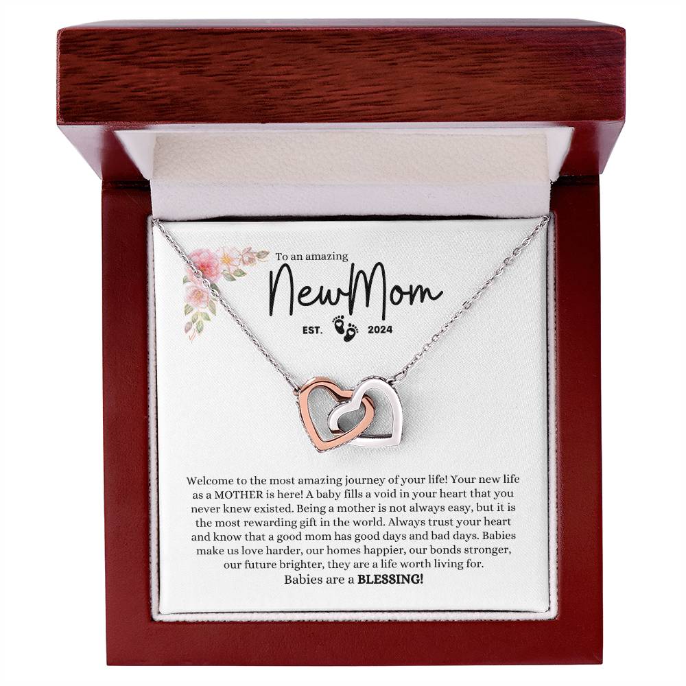 New Mom EST. 2024 Interlocking Hearts Necklace