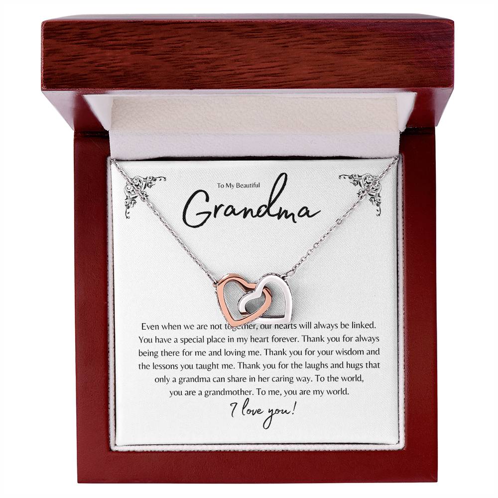 To My Beautiful Grandma Interlocking Heart Necklace