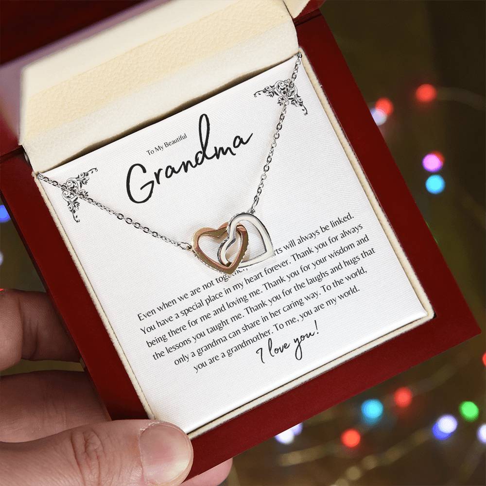 To My Beautiful Grandma Interlocking Heart Necklace